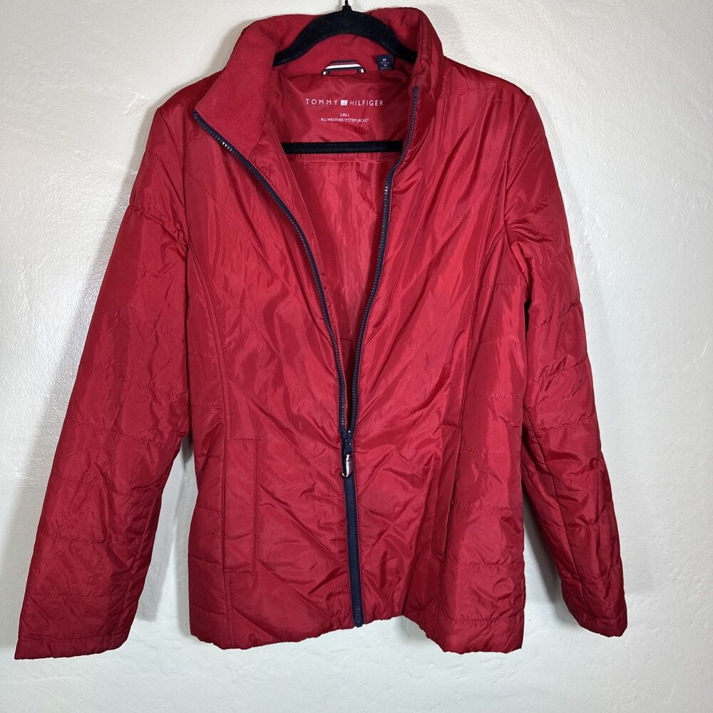 Tommy Hilfiger M Women’s Red Puffer 3 In 1 Jacket Weather System Coat Medium